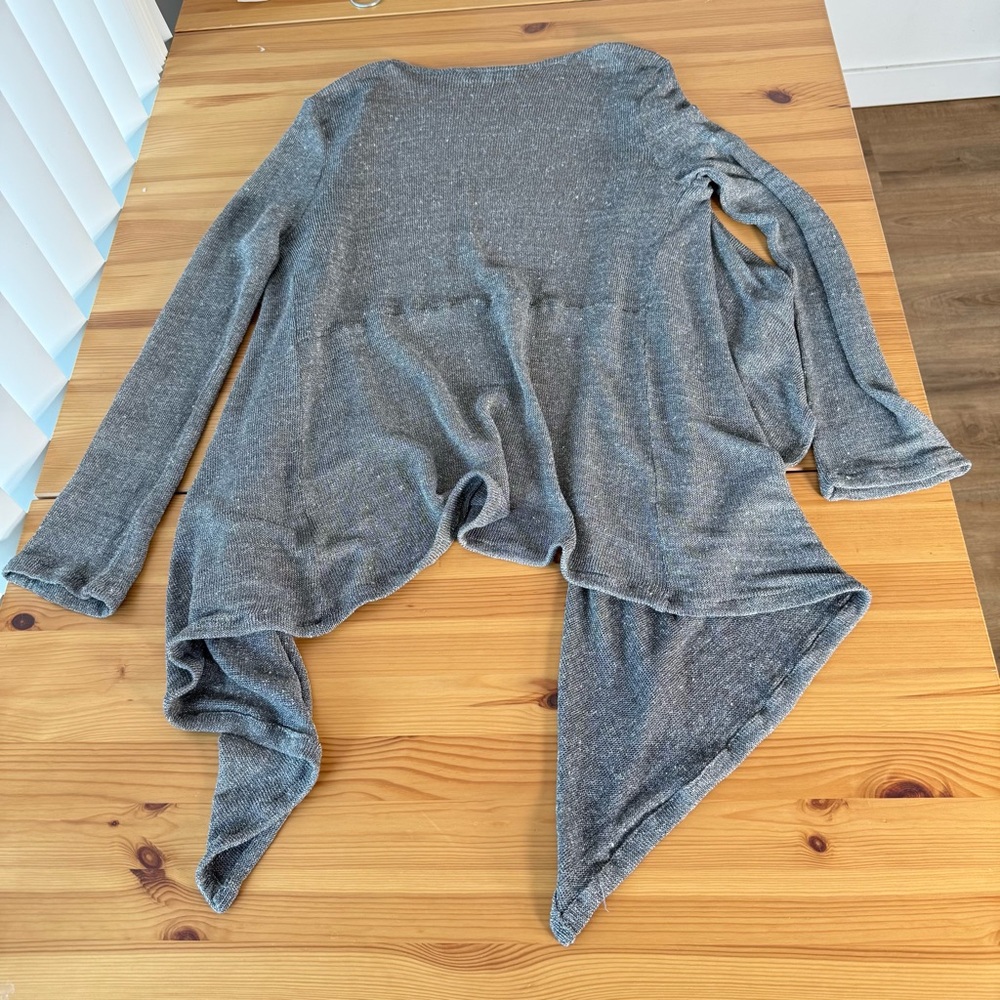 bryn Walker Linen Blend Gray Waterfall Cardigan Sweater Open Knit Lagenlook S - Picture 7 of 9